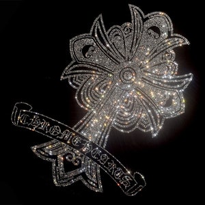 Cross Rhinestone Transfer Bling Hot Fix Iron on Patch Motif Design Transfer