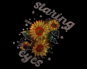 Parche con patrón de transferencia de calor con diamantes de imitación de flor de girasol, calcomanía de girasol para camisa de mujer, diseño de diamantes de imitación para chaqueta, transferencia de calor