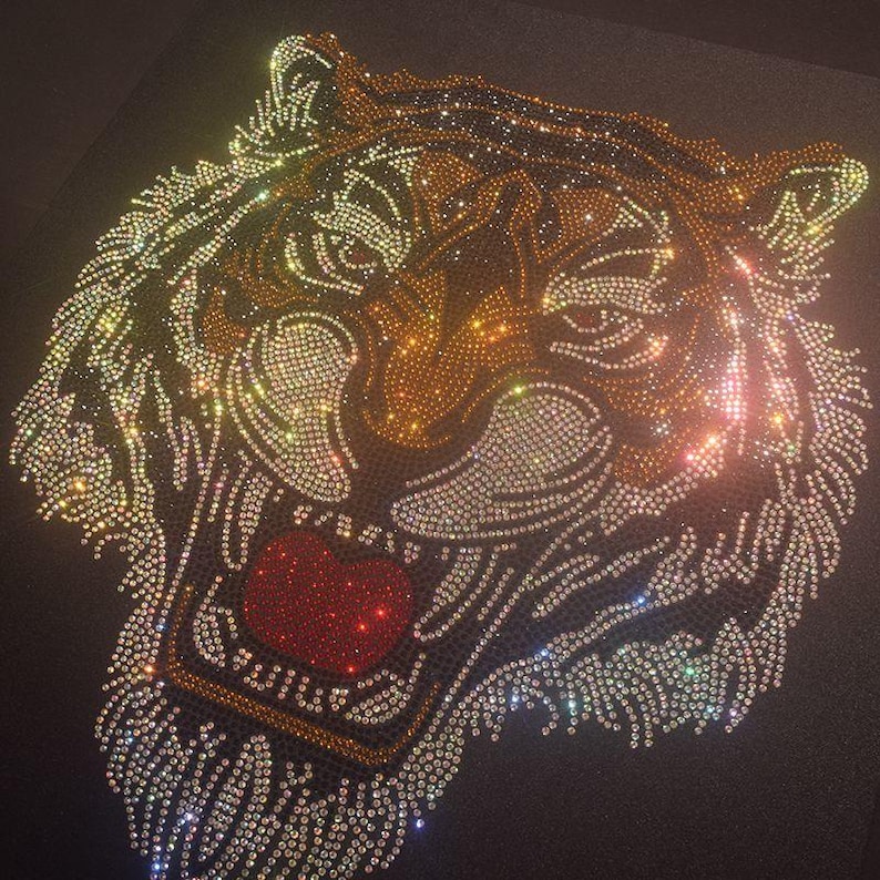 Tigers Rhinestone Design Domineering Tiger Head Rhinestones Iron Heat Transfer Pattern Patch,men ...