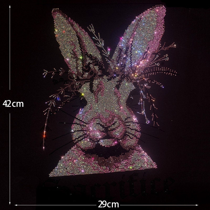 Rabbit Rhinestone Transfer Bling Hot Fix Iron on Patch Motif Design ...