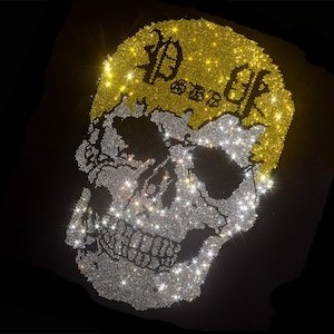 Skull Rhinestone Transfer, Iron on hot fix, Rhinestone Transfer Bling Hot Fix Iron on Patch Motif Design Transfer, Crystal Bling