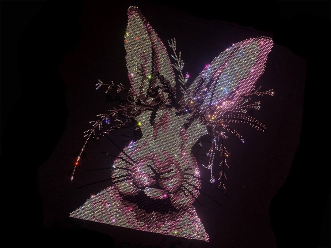 Rabbit Rhinestone Transfer Bling Hot Fix Iron on Patch Motif Design ...