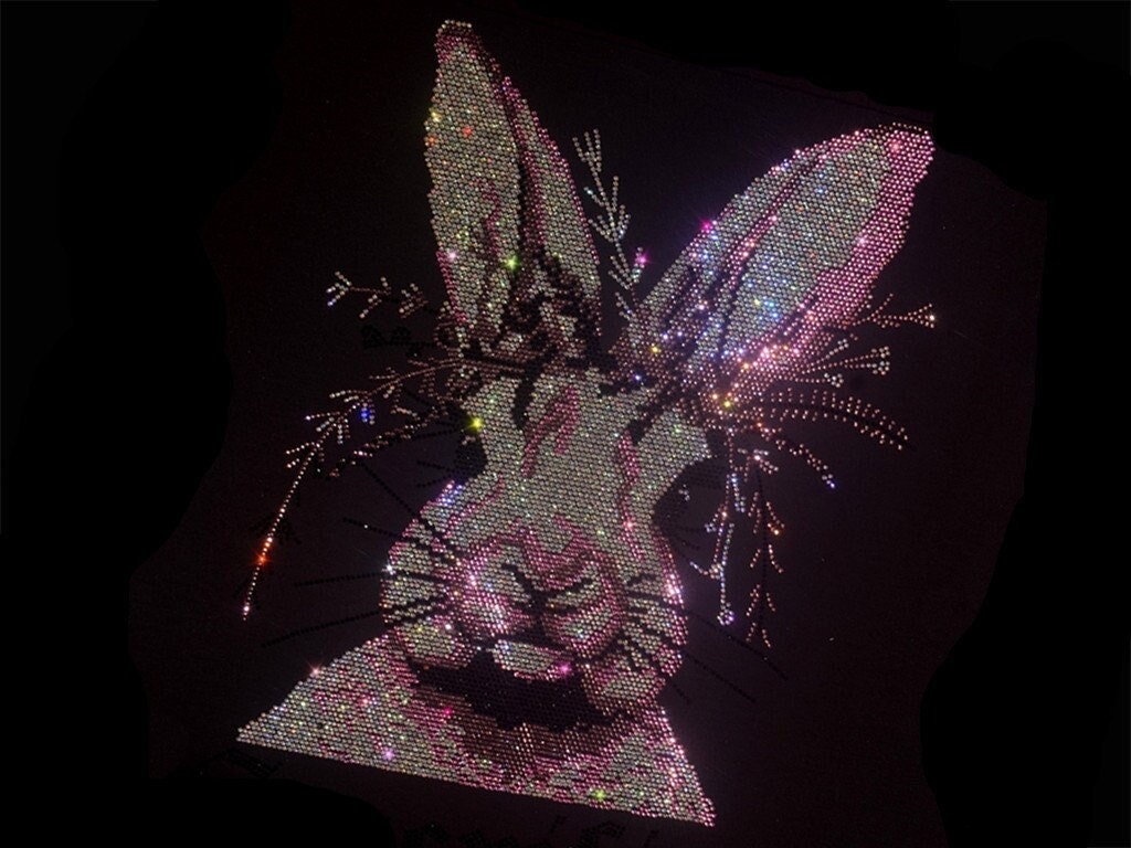 Rabbit Rhinestone Transfer Bling Hot Fix Iron on Patch Motif Design ...
