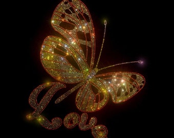 Butterfly Rhinestone Transfer, Iron on hot fix, Rhinestone Transfer Bling Hot Fix Iron on Patch Motif Design Transfer