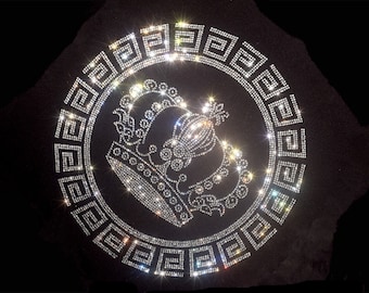 Crown Rhinestone Transfer Bling Hot Fix Iron on Patch Motif Design Transfer