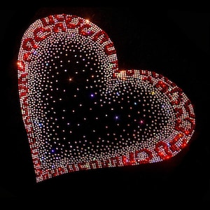 Love Heart Rhinestone Transfer Bling Hot Fix Iron on Patch Motif Design Transfer