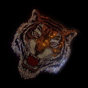 Remendo de transferência de calor com strass de cabeça de tigre dominador, decalque de tigre para camisa masculina, design de padrão de strass, transferência de calor