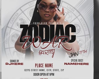 ZODIAC War-uitnodigingsflyer, seizoensflyer, doe-het-evenementflyer bewerken met Photoshop en canvas