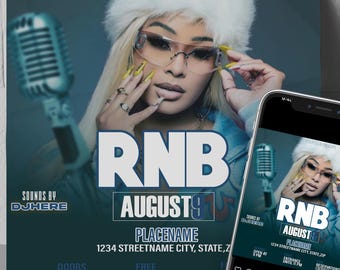 RnB-flyer, clubflyer, sjabloonontwerp DIY-flyer, flyer voor evenement, flyer voor feestuitnodiging, flyer voor stripperfeest, flyer voor volwassen feest