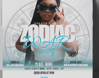 ZODIAC War-uitnodigingsflyer, seizoensflyer, doe-het-evenementflyer bewerken met Photoshop en canvas