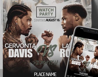 Flyer Gervonta Davis vs Lamont Roach The rematch, flyer Edit On Cava en Photoshop Watch Party Fight Night