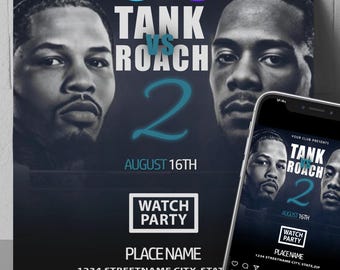 Flyer Gervonta Davis vs Lamont Roach The rematch, flyer Edit On Cava en Photoshop Watch Party Fight Night