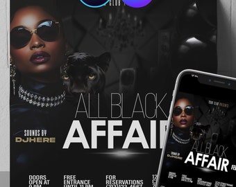ALL BLACK party Flyer,Club Flyer, DIY Flyer Template Design, Event Flyer, Party Invitation Flyer, all black affair Flyer, canva, photoshop