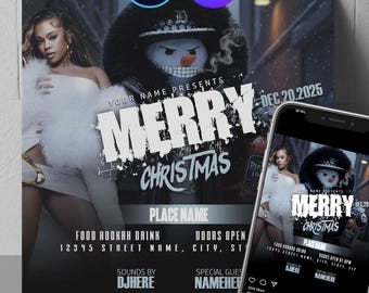 Bewerkbare kerst-winteruitnodiging: sjabloon sneeuwfeest (digitale download)