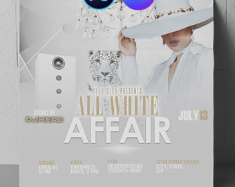 ALL WHITE partyflyer, clubflyer, sjabloonontwerp DIY-flyer, evenementflyer, flyer feestuitnodiging, flyer volledig zwarte affaire, canvas, photoshop