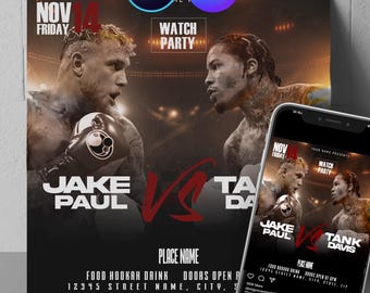 Flyer JAKE paul vs Gervonta Tank Davis, Flyer bewerken op canvas en Photoshop Watch Party Fight Night