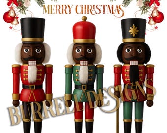 Afro-Amerikaanse notenkraker clipart png, kerstversiering clip art set voor kaarten, T-shirts en andere doe-het-zelfprojecten - direct downloaden
