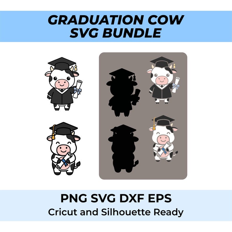 Graduation Cow Graduation Highland Cow SVG Bundle: Layered Cricut Designs (digital ...