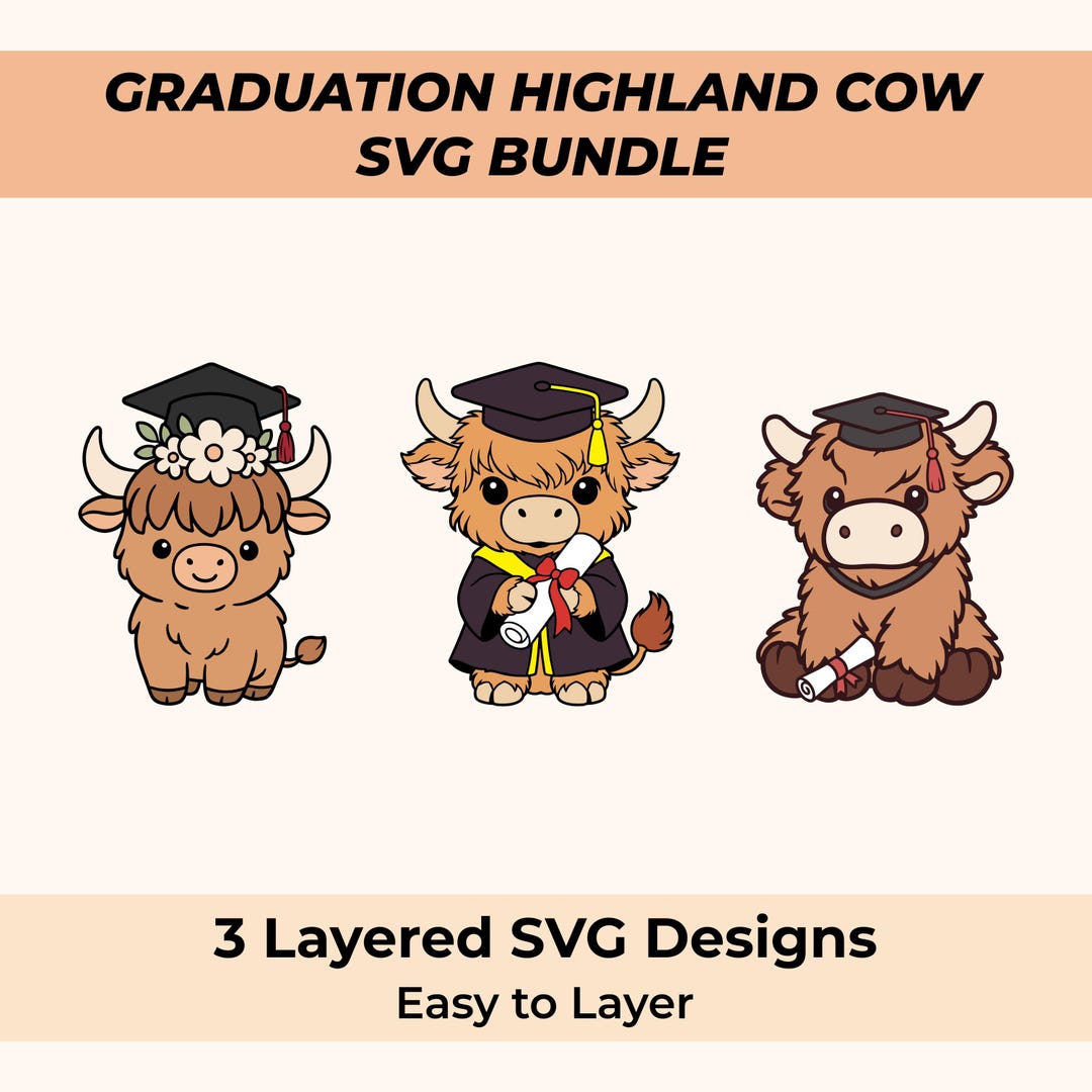 Graduation Highland Cow SVG Bundle: Layered Cricut Designs (digital ...