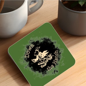 Corkwood Coaster Set | Alice in Wonderland-Themed White Rabbit Coasters, DOWN THE HATCH, Real Alice, Rabbit Hole, I&#39;m Late I&#39;m Late