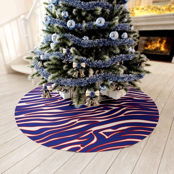 Buffalo Bills Zubaz-Inspired Round Tree Skirt | Buffalo Football Tree Skirt, Bills Mafia Tree Skirt, Bills Christmas Tree Skirt, Zebra Skirt