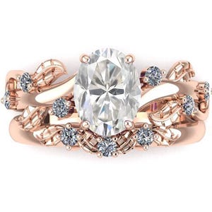 Art Deco Moissanite Engagement Ring: Rose Gold & Sterling Silver