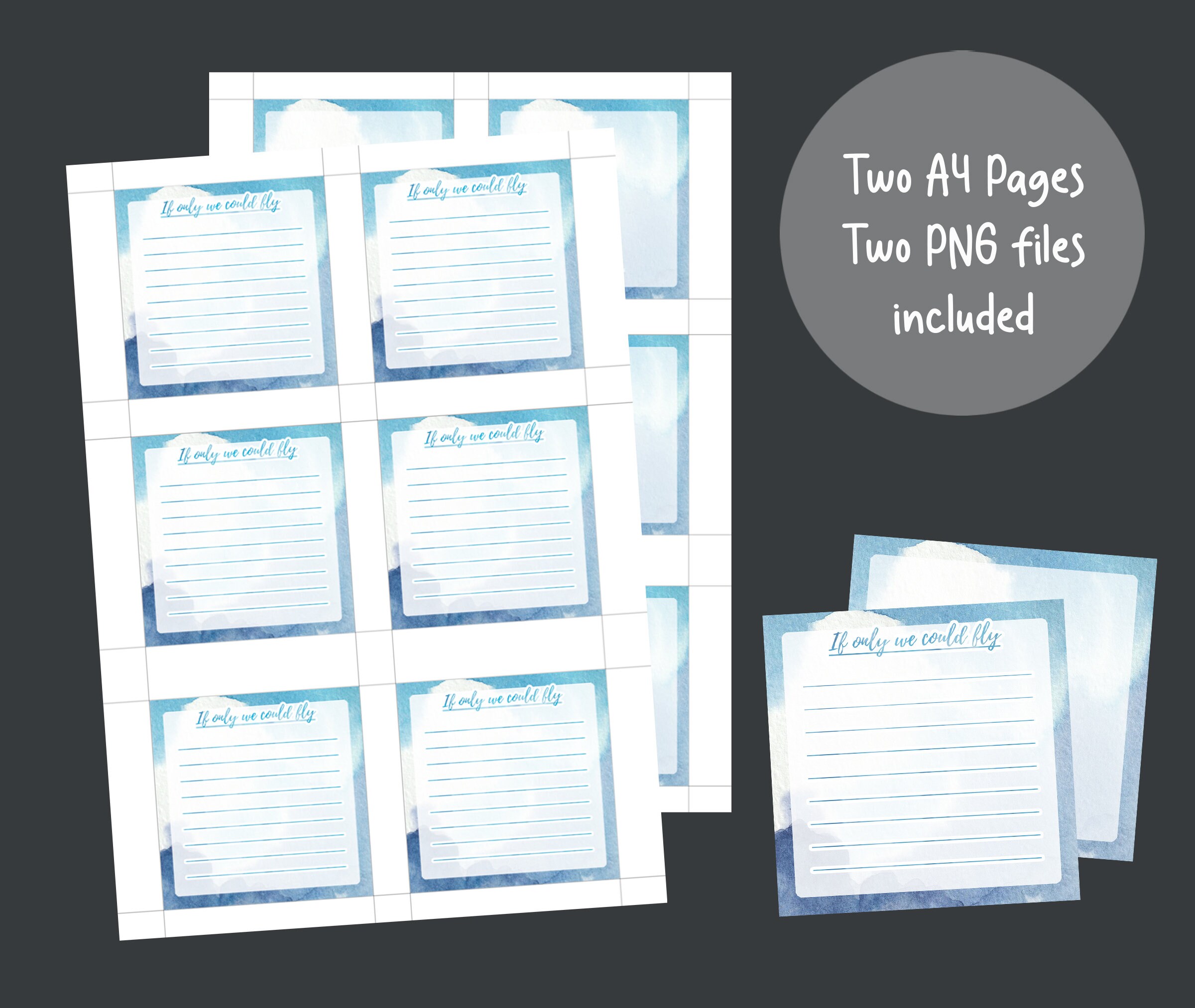 Printable Memo Sheet Watercolor Clouds Scenery Landscape Memo Pad Memo Set Stationary Template ...