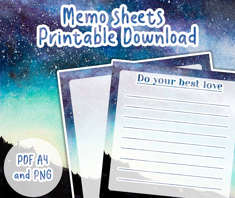 Printable Memo Sheet Starry Night Sky Watercolor Scenery Starry Memo Pad Memo Set Stationary ...