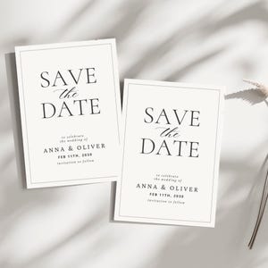 Modèle de toile de mariage modifiable « Save the Date ». Faire-part de mariage moderne et élégant. Téléchargement numérique, carte de mariage personnalisable