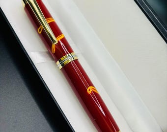 Pluma estilográfica dorada con remolinos amarillos: regalos personalizados hechos a mano para ella, hombres, bodas y Navidad.
