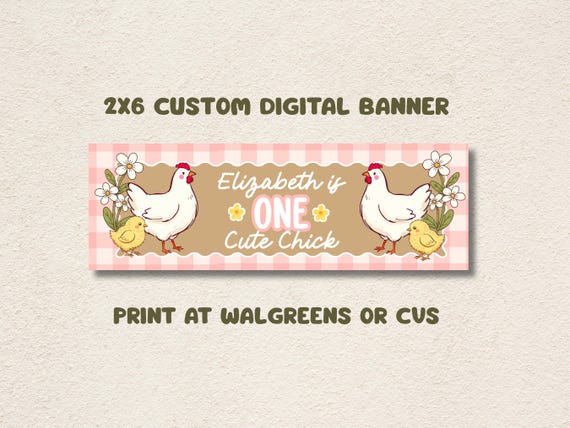 Custom 2x6 Event Banner, One Cute Chick Party Banner, Digital Download