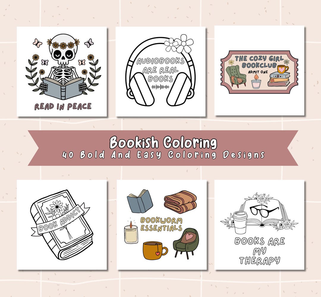 40 Bookish Coloring Pages for Book Lovers, Bold and Easy Designs for
