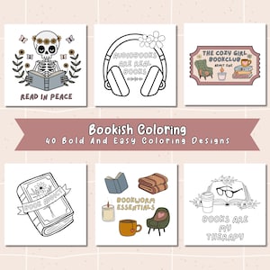 40 páginas para colorear de libros para amantes de los libros, diseños atrevidos y sencillos para adolescentes y adultos, alivio del estrés y diseños simples para amantes de los libros