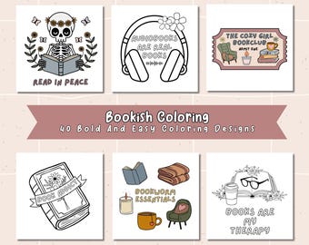 40 Bookish Coloring Pages For Book Lovers, Bold And Easy Designs For Teens And Adults, Stress Relief And Simple Designs For Book Lovers