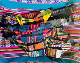 Peruvian Fanny Pack – Boho Waist Bag - 2 & 3 pockets. Antique Manta.
