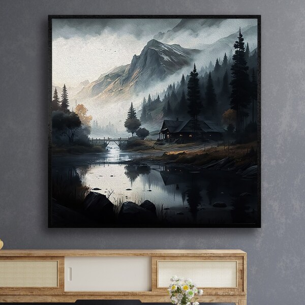 Mountain And Lake Landscape Canvas Art, Scenery Canvas, Landscape Canvas, Framed Wall Decor, Surreal Canvas, Decorative Canvas, Gift For Her