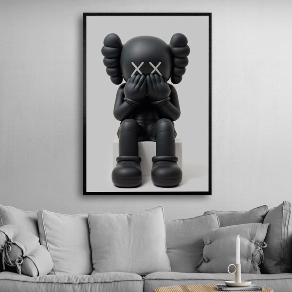 Black Kaws Canvas Print, Kaws Canvas, Kaws Wall Art, Kaws Poster, Framed Wall Decor, Decorative Wall Art, Gift For Her, Trendly Canvas