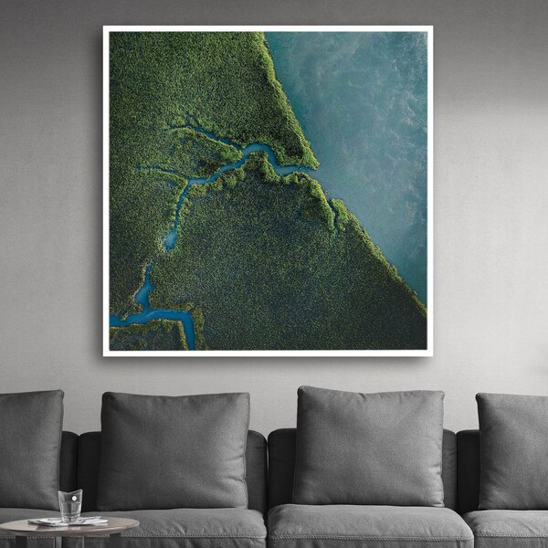 River in the Forest Canvas Print, Nature Canvas, Landscape Wall Decor, Minimalist Art, Framed Canvas, Decorative Canvas, Gift For Her
