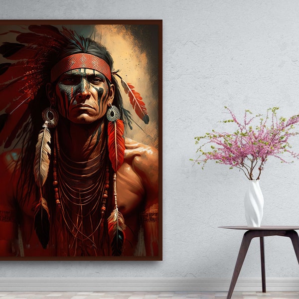 Native American Man Canvas Print, Warrior Canvas Art, Man Portrait Canvas, Trendly Canvas, Framed Canvas, Decorative Canvas, Gift For Her