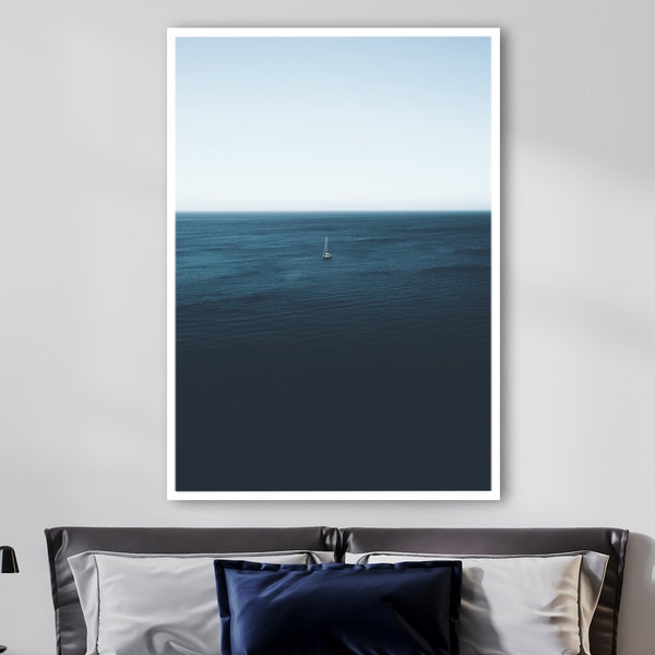 Seascape Canvas Print, Sailing Boat Canvas, Abstract Art, Sailboat Canvas, Minimalist Canvas, Framed Canvas, Decorative Canvas, Gift For Her