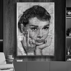 Audrey Hepburn Canvas Art, Middle Finger Canvas, Celebrity Canvas, Woman Portrait, Framed Wall Decor, Decorative Wall Art, Gift For Her