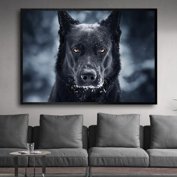 Black Wolf Canvas, Animal Canvas Wall Decor, Alpha Wolf Canvas, Modern Canvas Decor, Framed Wall Decor, Decorative Wall Decor, Gift For Her