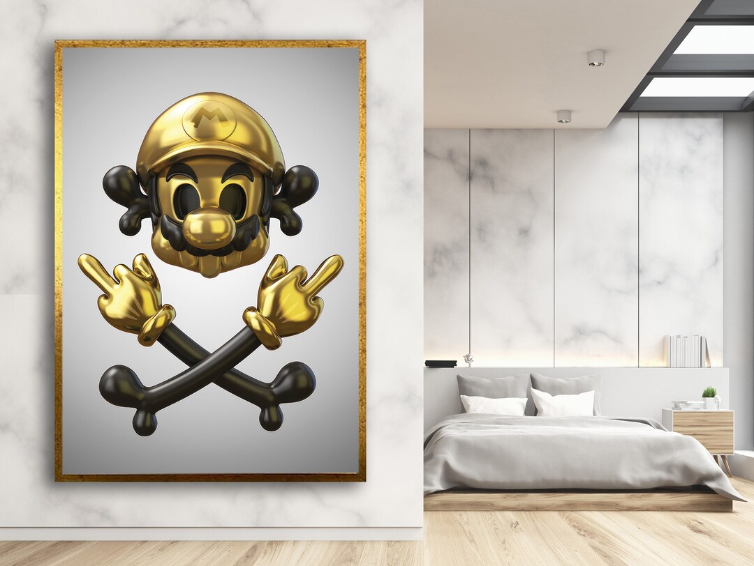 Mario Poster Super Mario Canvas Art Middle Finger Canvas Etsy