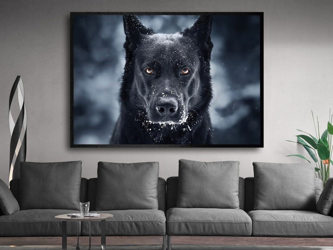 Black Wolf Canvas Animal Canvas Wall Decor Alpha Wolf Etsy
