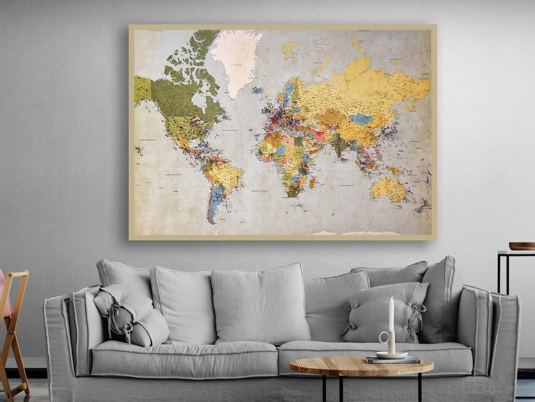 World Map Canvas Print, Map Canvas, Abstract Canvas, Geographic Map ...