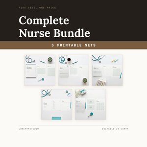 Complete Nurse Bundle, 5 Printable Sets, Report Sheets, Shift Planner, Study Planner, New Nurse Kit, Thank You Cards, Editable Canva