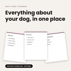 Dog Care Planner Printable | Dog Health Record and Puppy Care Log | Dog Mom Gift | Instant Download