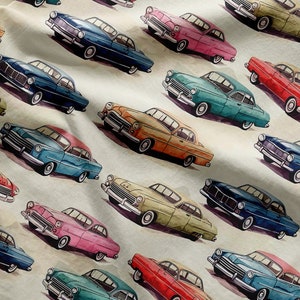 Retro Cars Seamless Pattern, Digital Paper for Fabric and Craft Projects