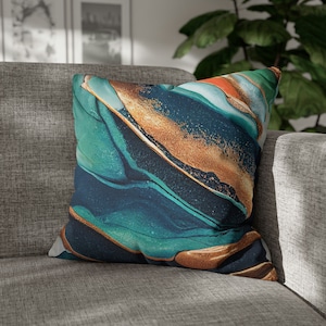 Gold & Blue Oils Throw Pillow Cover (Multiple Sizes) - Square Accent Pillow Cover