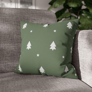 Christmas Pillow Cover, Olive Green with Trees, Holiday Decorative Cushion Case, Multiple Sizes, Seasonal Home Decor, Cozy Winter Accent
